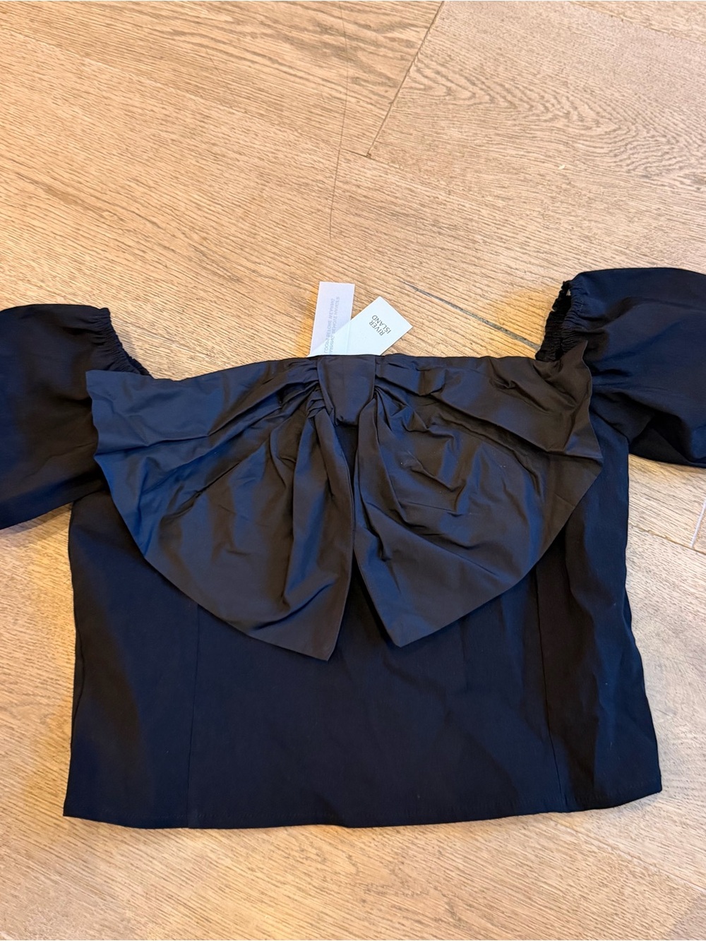 Girls Off-Shoulder Black Crop Top with Front Bow River island